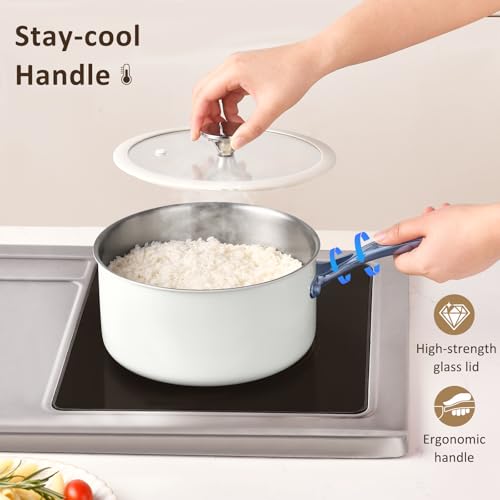 SAKAMOSH 3 Quart Tri-ply Stainless Steel Saucepan with Glass Lid, Induction Sauce Pan Compatible with All Cooktops, Non-Toxic Sauce Pot with Stay Cool Handle, Oven & Dishwasher Safe