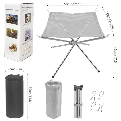 22 Inch Portable Outdoor Fire Pit with Carrying Bag,Foldable Stainless Steel Mesh Fireplace Wood Burning Collapsible Fireplace for Camping Outdoor Hiking BBQ Picnic