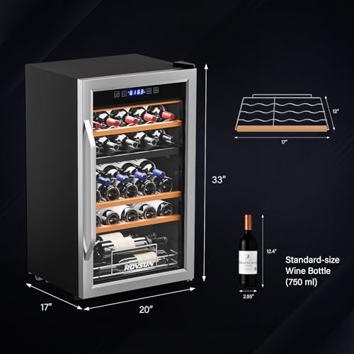 ROVSUN 33 Bottle Wine Fridge, Dual Zone Wine and Beverage Refrigerator with Independent Temp & LED Control Panel, Freestanding Wine Cooler Chiller for Red White Wine, Champagne, Beer