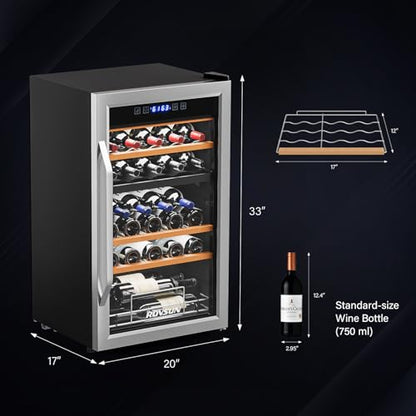 ROVSUN 33 Bottle Wine Fridge, Dual Zone Wine and Beverage Refrigerator with Independent Temp & LED Control Panel, Freestanding Wine Cooler Chiller for Red White Wine, Champagne, Beer