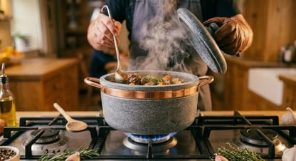 Cookstone 3 quarts Dutch oven with copper handles | Handcrafted from a block of pure soapstone | Unique, durable and eco-friendly | Non-toxic and Non-stick | THE GREEN ALTERNATIVE TO CAST IRON