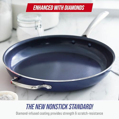 Blue Diamond Ceramic Nonstick 14" Frying Pan Skillet, PFAS-Free Cookware, Jumbo Cooker with Helper Handle, For Large & Family Sized Meals, Dishwasher & Oven Safe, Blue
