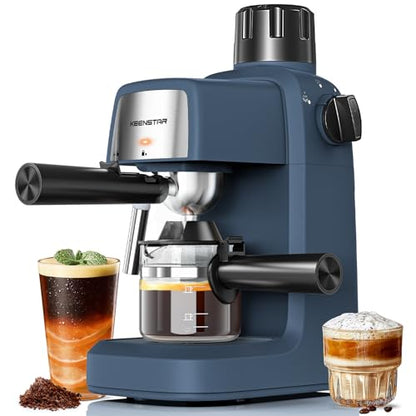 KEENSTAR 3.5Bar Espresso Machine with Milk Frother, 800W Compact Espresso and Cappuccino Maker, Preheating Function, 4-Cup Espresso Maker for Latte or Cappuccino, Gift for Coffee Lovers Upgrade