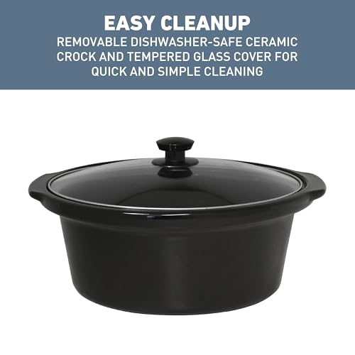 West Bend Slow Cooker 6-Quart Manual Crockery Style with Dishwasher Safe Oval Ceramic Crockpot and Glass Lid Two Temperature Settings Plus Keep Warm, 330-Watts, Black