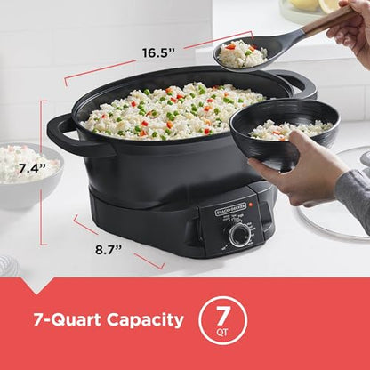 BLACK+DECKER Multicooker 7QT Family Size, 5-in-1 Functions, Neat ‘N Clean™ Technology, Slow Cook, Steam/Boil, Precision Roast, Sear/Saute, & Rice