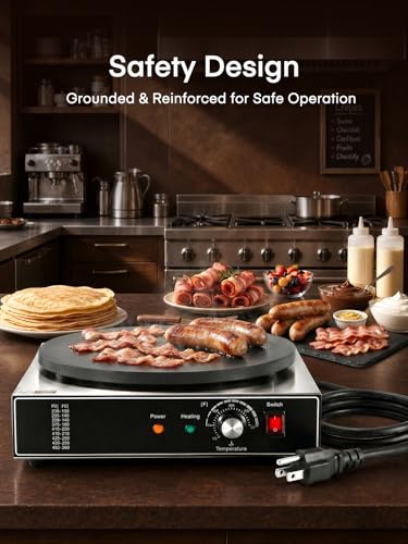 FOHERE 1700W Electric Crepe Maker, 17.1 Inch Commercial-Style Crepe Machine with 122°F-572°F Temperature Control, Iron Plate Griddle for Crepes, Dosas, Pancakes, Tortillas and Flatbreads