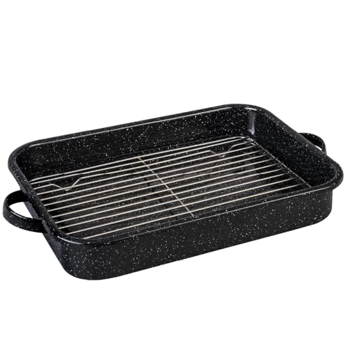Granite Ware Open Roasting Pan with Flat Rack (Speckled Black) - Accommodates up to 25 lb poultry or roast.