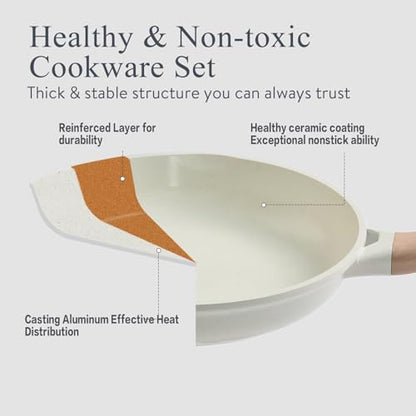 USELUCK Pots and Pans Set Non Stick Ceramic Cookware Set 22-Piece Nonstick Kitchen Cooking Sets Stockpot Saucepan Frying Pans