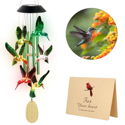 Hummingbird Solar Wind Chimes Outdoor, Father Gift, Birthday Gifts for Mother,Husband,Stepdad,Women,Grandma,Daughter,Aunt,Friend,Wife,Sister. dad and mom Gardening Gifts, Yard Decor