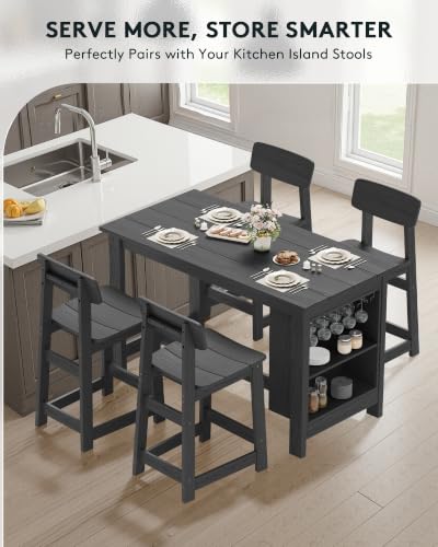 SERWALL 10-Piece Outdoor HDPE Counter-Height Bar Dining Set for 8, Gray