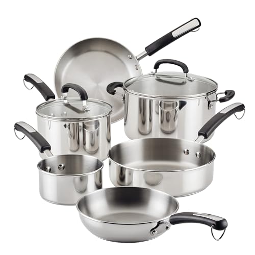 Farberware Brilliance Stainless Steel Cookware Set, 10 Piece Pots and Pans Set