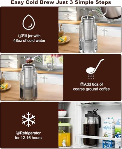 2 Pack Cold Brew Coffee Maker, 64oz Mason Jar Pitcher with 100μm 304 Filter