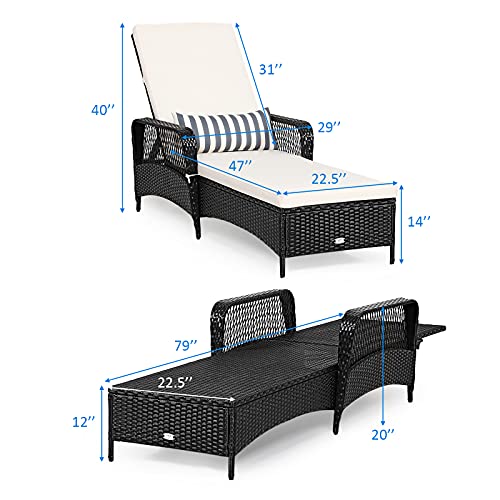 Tangkula Wicker Chaise Lounge Outdoor, Patio Rattan Reclining Chaise with 6-Gear Adjustable Backrest, Thick Padded Cushion & Removable Lumbar Pillow, Pool Lounge Chairs for Outside Balcony Backyard