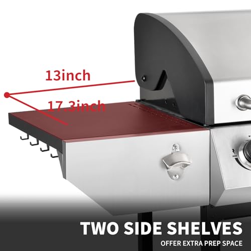 Kendane 4-Burner Propane Gas BBQ Grill with Side Burner, Barbecue Gas Grill with Enameled Cast Iron Grates for Outdoor Patio Garden Barbecue, 53,000 BTU, Stainless Steel Grill Cover included