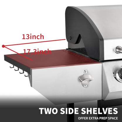 Kendane 4-Burner Propane Gas BBQ Grill with Side Burner, Barbecue Gas Grill with Enameled Cast Iron Grates for Outdoor Patio Garden Barbecue, 53,000 BTU, Stainless Steel Grill Cover included