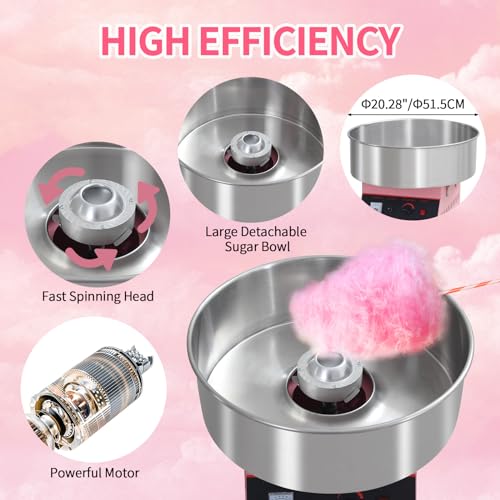 Commercial Cotton Candy Machine, Electric Floss Maker With Stainless Steel Bowl, For Home Party Carnival,pink