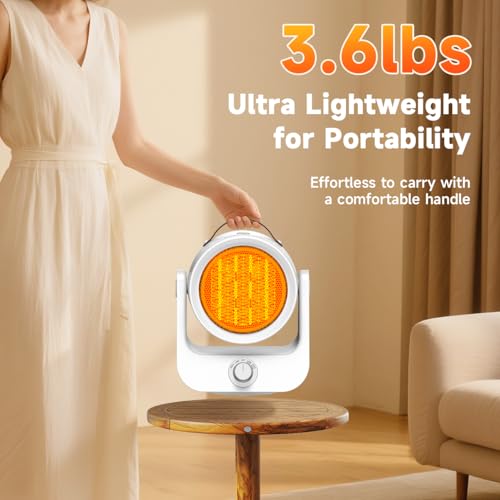 1500W PTC Ceramic Outdoor Electric Heater, 250Sq.ft 1S Heating, 4 Modes, 100° Vertical & Horizontal 3D Swing Patio Heaters for Outdoor Use, Tip-over&Overheat Table Top Heaters for Indoor Use Garage