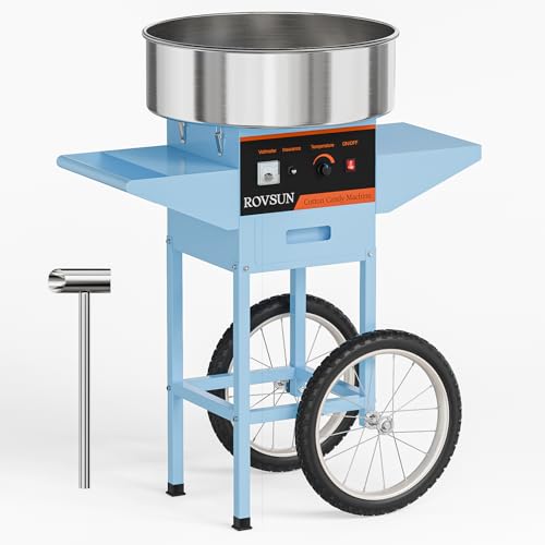 ROVSUN 21 Inch Cotton Candy Machine Cart, Commercial Cotton Candy Maker Machine Candy Floss Machine w/Stainless Steel Bowl, Sugar Scoop and Large Storage Drawer for Home Party Carnival, Blue