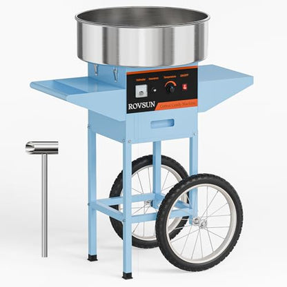 ROVSUN 21 Inch Cotton Candy Machine Cart, Commercial Cotton Candy Maker Machine Candy Floss Machine w/Stainless Steel Bowl, Sugar Scoop and Large Storage Drawer for Home Party Carnival, Blue