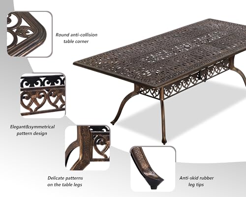 Grepatio 9 Piece Cast Aluminum Patio Furniture Set Outdoor Dining Set Bistro Furniture Set with 8 Armchairs and Dining Table, 8 Cushions for Backyard Garden Poolside (Without Cushion)