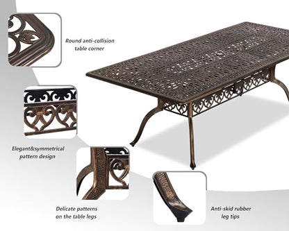 Grepatio 9 Piece Cast Aluminum Patio Furniture Set Outdoor Dining Set Bistro Furniture Set with 8 Armchairs and Dining Table, 8 Cushions for Backyard Garden Poolside (Without Cushion)