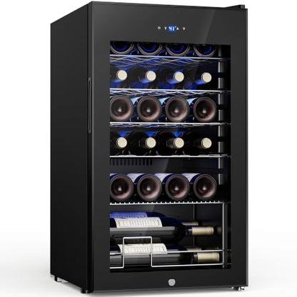 Feelfunn 25 bottle Wine Cooler Refrigerator,Freestanding Wine Fridge,Black