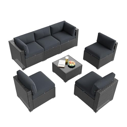 Aoxun Patio Furniture Set, 7 Piece Outdoor Sectional Sofas with Think Cushions, Wicker Rattan Outdoor Furniture Patio Conversation Set for Backyard, Garden Dark Grey
