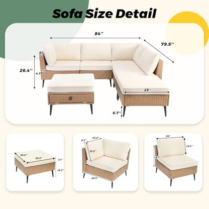 LVUYOYO 6 Pieces Outdoor Patio Furniture Set, Wicker Sectional Sofa Set