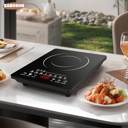 EABOSON Portable Induction Cooktop 8 Cooking Modes, 2200W Electric Countertop Touch Panel with Timer, 8 Temp Levels, Low Noise Hot Plate Countertop Burner Stove