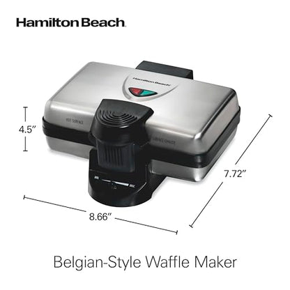 Hamilton Beach Belgian Mini Waffle Maker with Shade Control, Makes 2 at Once, Create Personalized Keto Chaffles and Hash Browns, PFAS-Free Non-Stick Plates, Compact Design, Stainless Steel (26009)