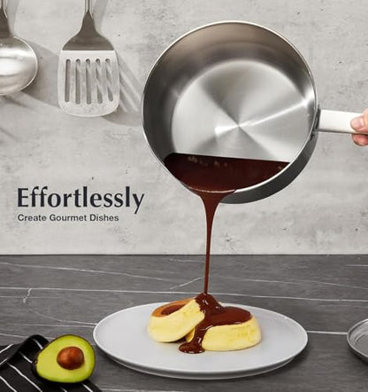 KOCH SYSTEME CS Stainless Steel Saucepan 1 Quart, 18/10 Stainless Steel Saucepan with Lid, Premium Steel Sauce Pan, Indutcion Sauce Pan with Lid, Small Cooking Pot, Oven Safe