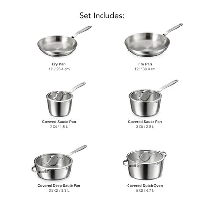 Tramontina Tempo Tri-Ply Base Stainless Steel 10-Piece Cookware Set with Glass Lids, Pots and Pans Kitchen Set, Induction-Ready, Oven-Safe, Dishwasher-Safe