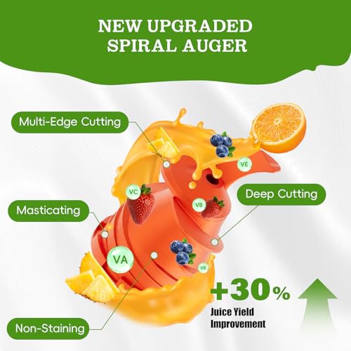 WHUTO Cold Press Juicer, Wide Feed Chute Juicer Machines, Stainless Steel Slow Masticating Juicers Easy to Clean, Vegetables & Fruits Juice Extractor, High Juice Yield, Platinum Color Knob