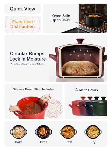LE TAUCI 3 qt Ceramic Dutch Oven for Bread Baking with Silicone Sling- Lightweight, Non-Toxic, No Seasoning Needed- Oven, Microwave & Dishwasher Safe, Ideal for Home Bakers & Beginners, Midnight Blue
