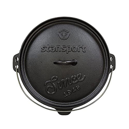 Stansport's Cast Iron Dutch Oven with Lid (16033) - Large 8 Quart Capacity, Durable Cast Iron Construction, Perfect for Outdoor Cooking, Home Kitchen and Camping Trips, Flat Bottom Design