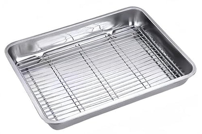 Roasting Pan Heavy Duty Stainless steel Turkey Pans for Oven,Toaster Oven Tray Pans with cooling rack,Hotel Pan, Barbeque Grill Pan,Deep Edge,Mirror treatment, Dishwasher Safe (23.4"x15.6"x2.8")