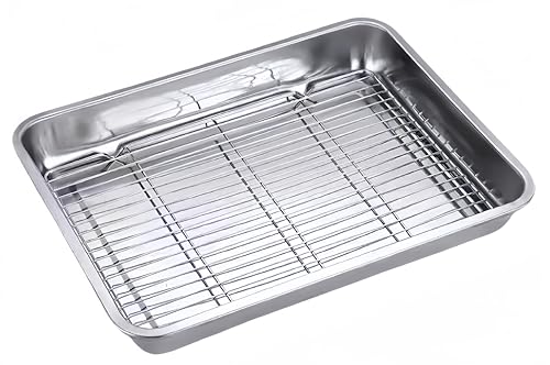 Roasting Pan Heavy Duty Stainless steel Turkey Pans for Oven,Toaster Oven Tray Pans with cooling rack,Hotel Pan, Barbeque Grill Pan,Deep Edge,Mirror treatment, Dishwasher Safe (23.4"x15.6"x2.8")