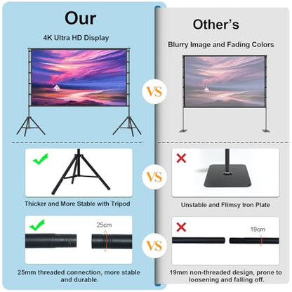 Outdoor Projector Screen with Stand, TOWOND 120 inch Portable Movie Screen, 16:9 HD Foldable Anti-Crease Projection Screen with Carry Bag for Home Theater Outdoor Indoor Support Double Sided