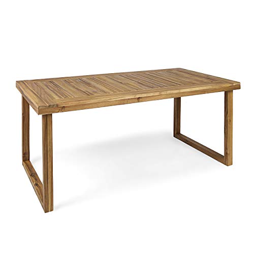Christopher Knight Home Terry Acacia Wood Patio Dining Set for 6, Solid Wood Outdoor Dining Table Set for 6, 7 Piece Outdoor Dining Set with Rectangular Table and Woven Rope Accents, Teak+Beige+Grey