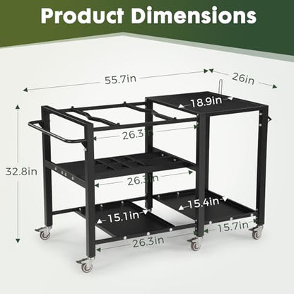 GVGBUK Outdoor Grill Table for Big Green Egg, Suitable for Various Sizes of Green Egg Nest Grill Racks,BBQ Cart with Lockable Wheels, Storage Rack Bottle Opener-Prep Cooking Station for Party, Black.