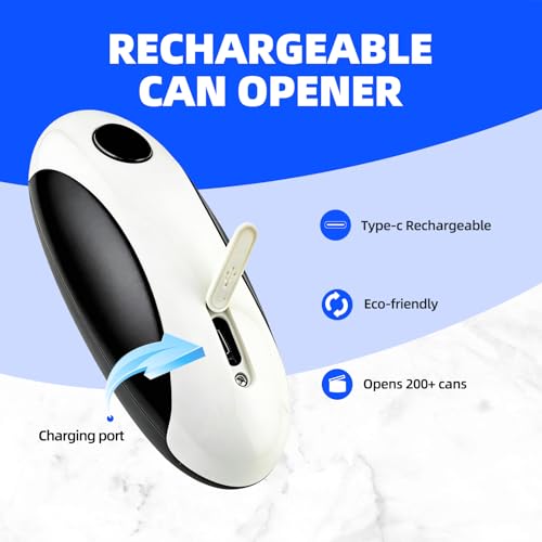 PPLJQS Rechargeable Electric Can Opener, One-Touch, Smooth Edge, USB-C Fast Charge, for Seniors, White