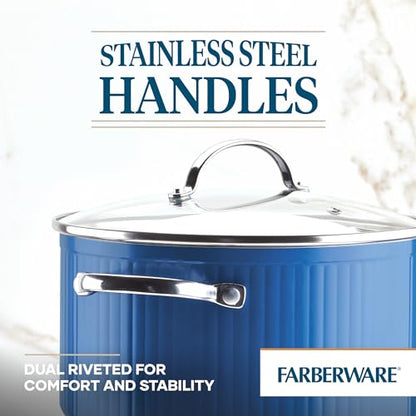 Farberware Style Nonstick Cookware Stockpot, 6 Quart, Blue