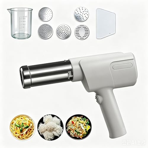 5-in-1 Cordless Electric Noodle Maker, Rechargeable Potato Ricer & Sausage Stuffer, 304 Stainless Steel Handheld Multifunctional Kitchen Tool Easy Clean for Homemade Pasta Baby Food
