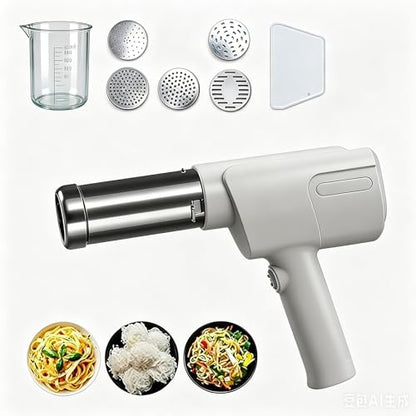 5-in-1 Cordless Electric Noodle Maker, Rechargeable Potato Ricer & Sausage Stuffer, 304 Stainless Steel Handheld Multifunctional Kitchen Tool Easy Clean for Homemade Pasta Baby Food