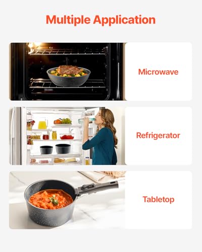 VEVOR 17 Piece Pots and Pans Set, Granite Nonstick Detachable Handle Cookware, Space Saving Induction Cookwares, Kitchen RV Cooking Sets with Frying, Sauce, Saute, Tempered Glass Lid, Oven Safe, Black