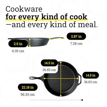 Lodge Seasoned Cast Iron Skillet 15 Inches - Frying Pan for the Stove, Grill or Campfire - Cooks Evenly - Features Easy-Grip Teardrop Handle - Non-Toxic, Nonstick & Long-Lasting