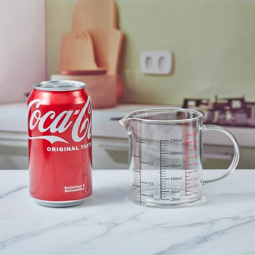 Ackers BORO3.3 Glass Measuring Cup-[Insulated handle | V-Shaped Spout]-Made of High Borosilicate Glass Measuring Cup for Kitchen or Restaurant, Easy to Read, 250 ML (8 Oz, 1 Cup)