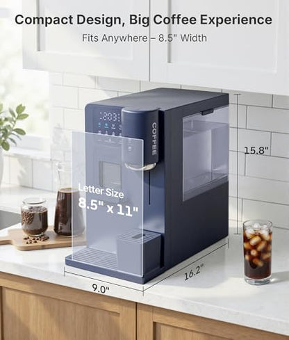 EXNOS 3-in-1 Water Dispenser with Ice Maker - Hot/Cold/Warm Water, Adjustable Water Volume, Countertop, Compact Coffee Brewer for Home & Office, Deep Navy