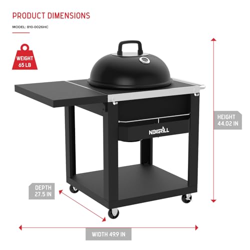 Nexgrill 22" Charcoal Grill with Table Cart and Side Table, 358 SQ In Grate, Adjustable Air Vents, Integrated Temperature Gauge, Mobile Cart Barbecue Grill for Camping, Picnics, and More - 810-0026HC