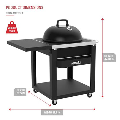 Nexgrill 22" Charcoal Grill with Table Cart and Side Table, 358 SQ In Grate, Adjustable Air Vents, Integrated Temperature Gauge, Mobile Cart Barbecue Grill for Camping, Picnics, and More - 810-0026HC